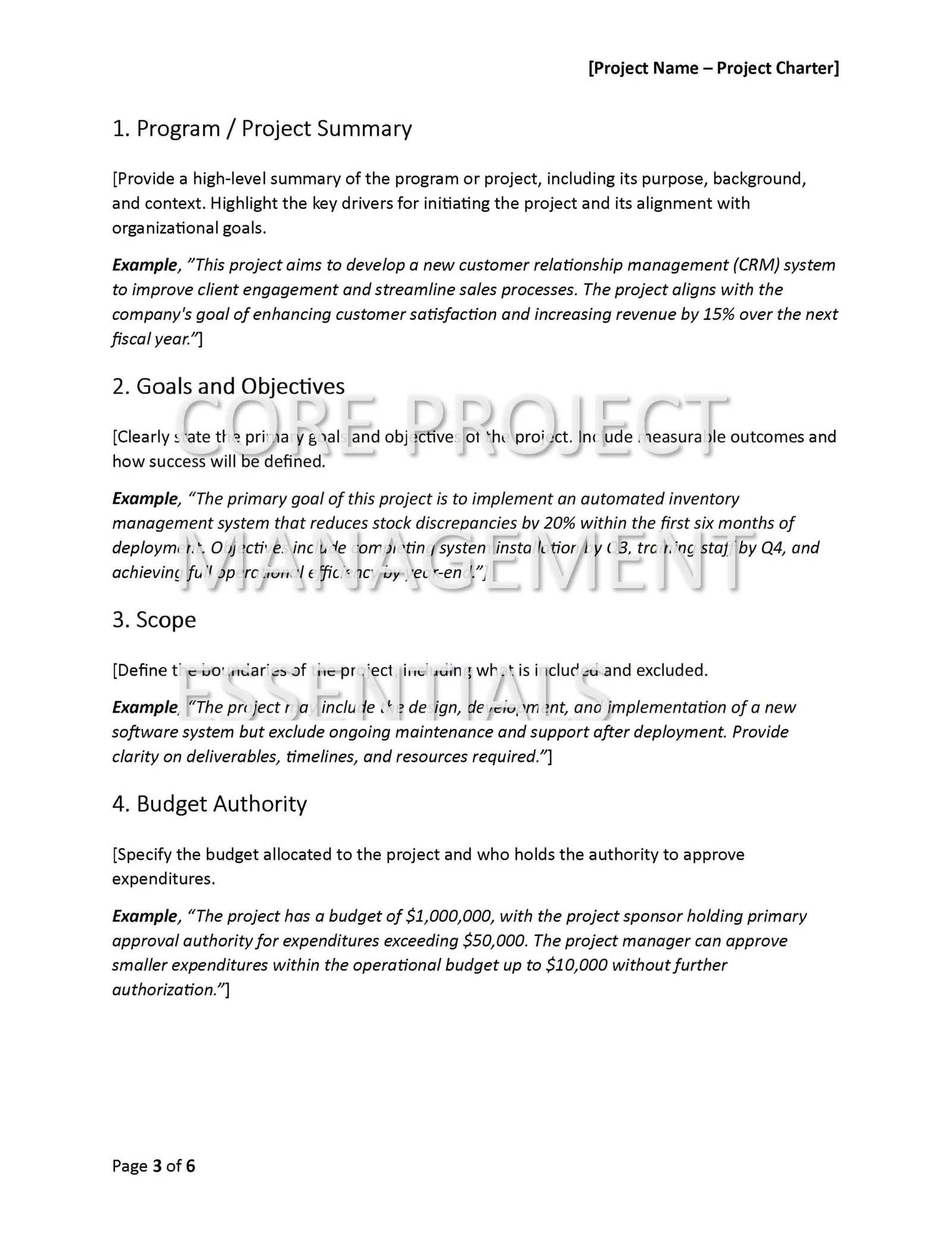Project Charter Template – Word Document with Built-in Macros