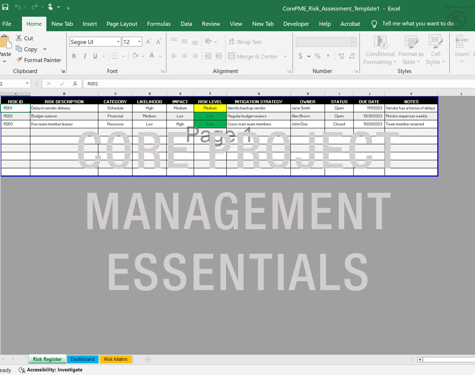 Risk Assessment Template – Excel Document with Built-in Macros